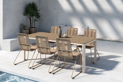 Rektangulært spisebord 210 x 90 Beige + Spisestol Beige