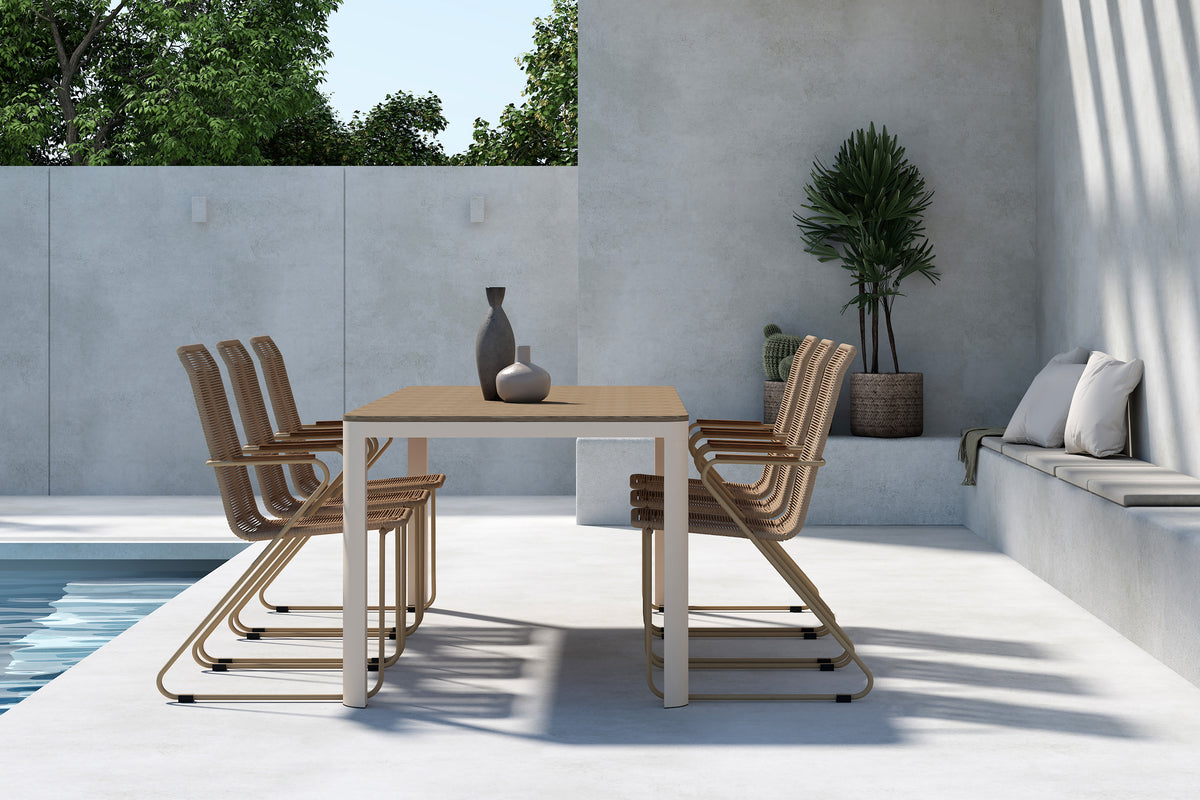 Rektangulært spisebord 210 x 90 Beige + Spisestol Beige