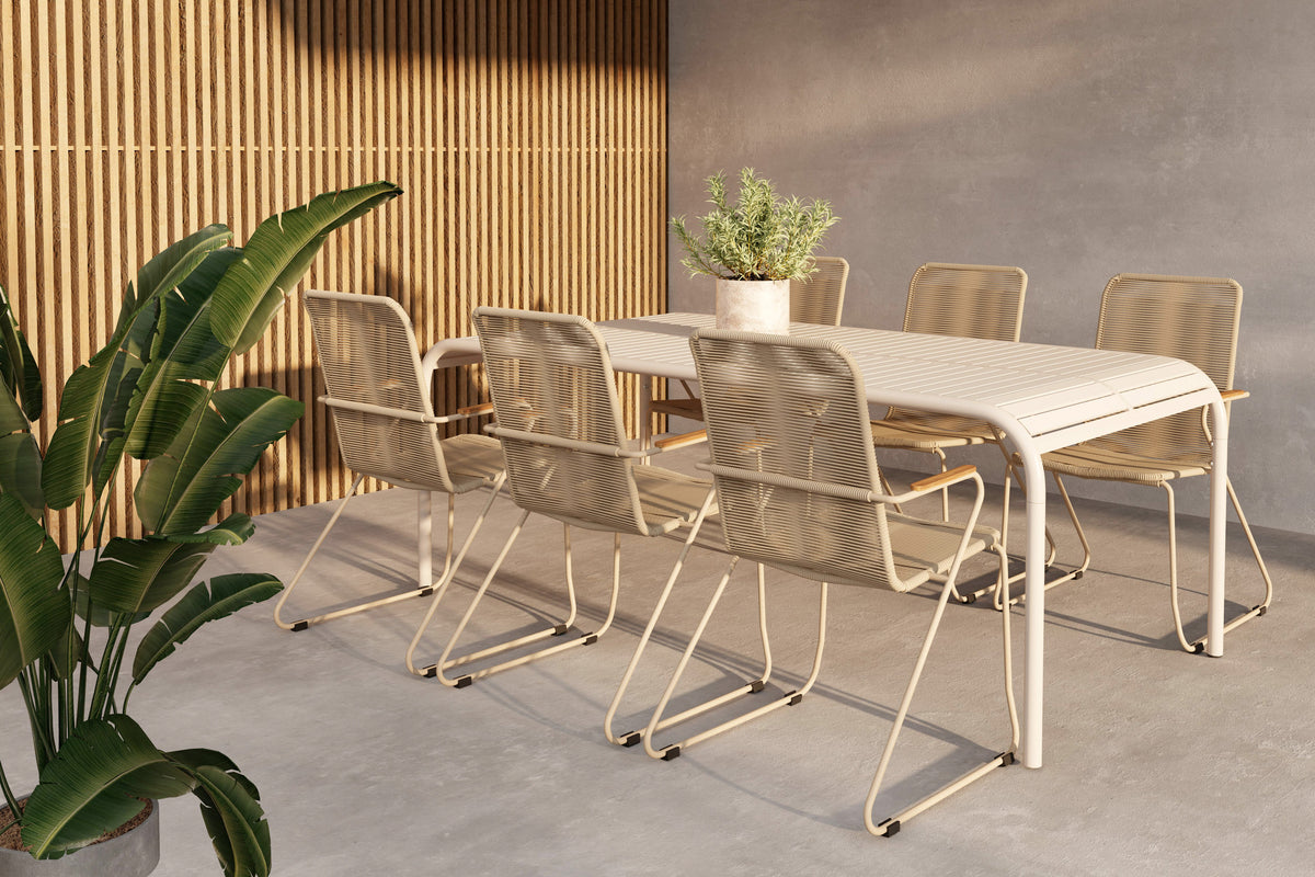 Rektangulært spisebord 200 x 100 Beige + Spisestol Beige