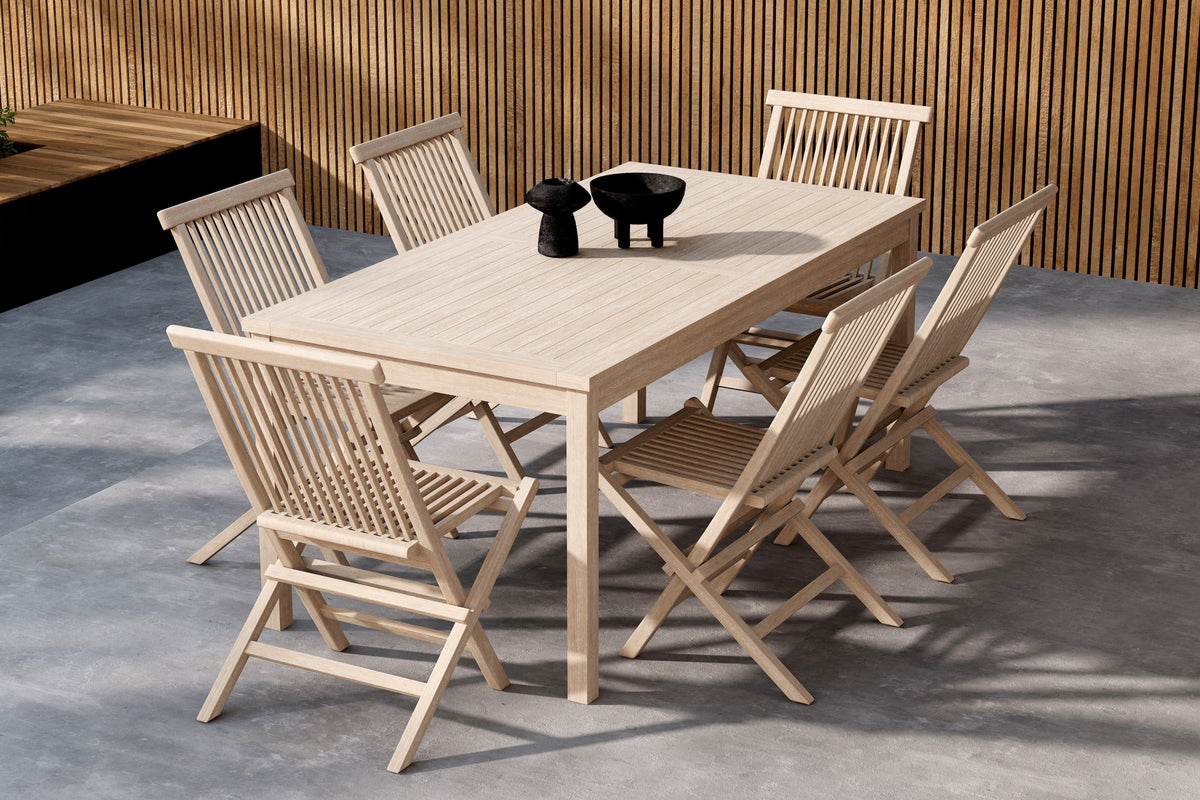 Spisebordsstol 2-pak Whitewash + Rektangulært spisebord 180 x 90 Whitewash