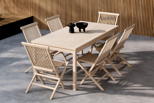 Spisebordsstol 2-pak Whitewash + Rektangulært spisebord 180 x 90 Whitewash