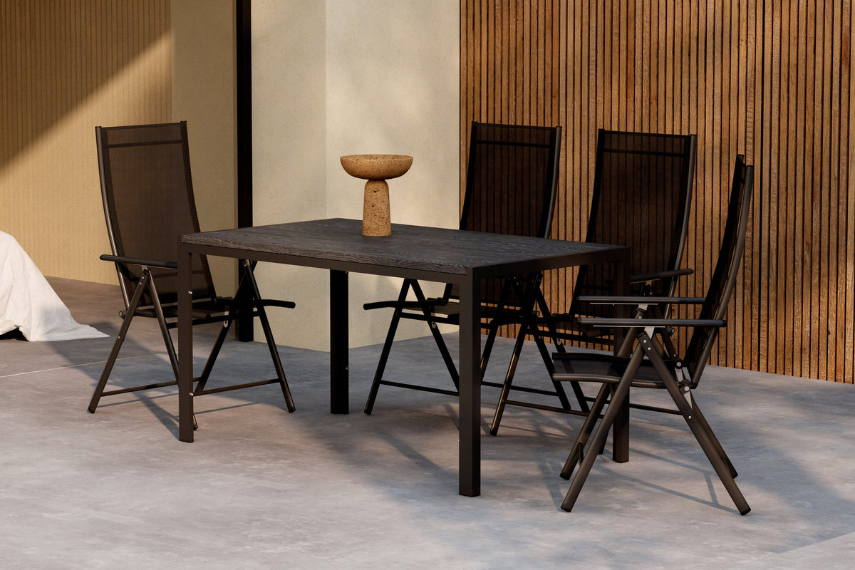 Position stol 2-pak Sort + Rektangulært spisebord 140 x 80 Sort