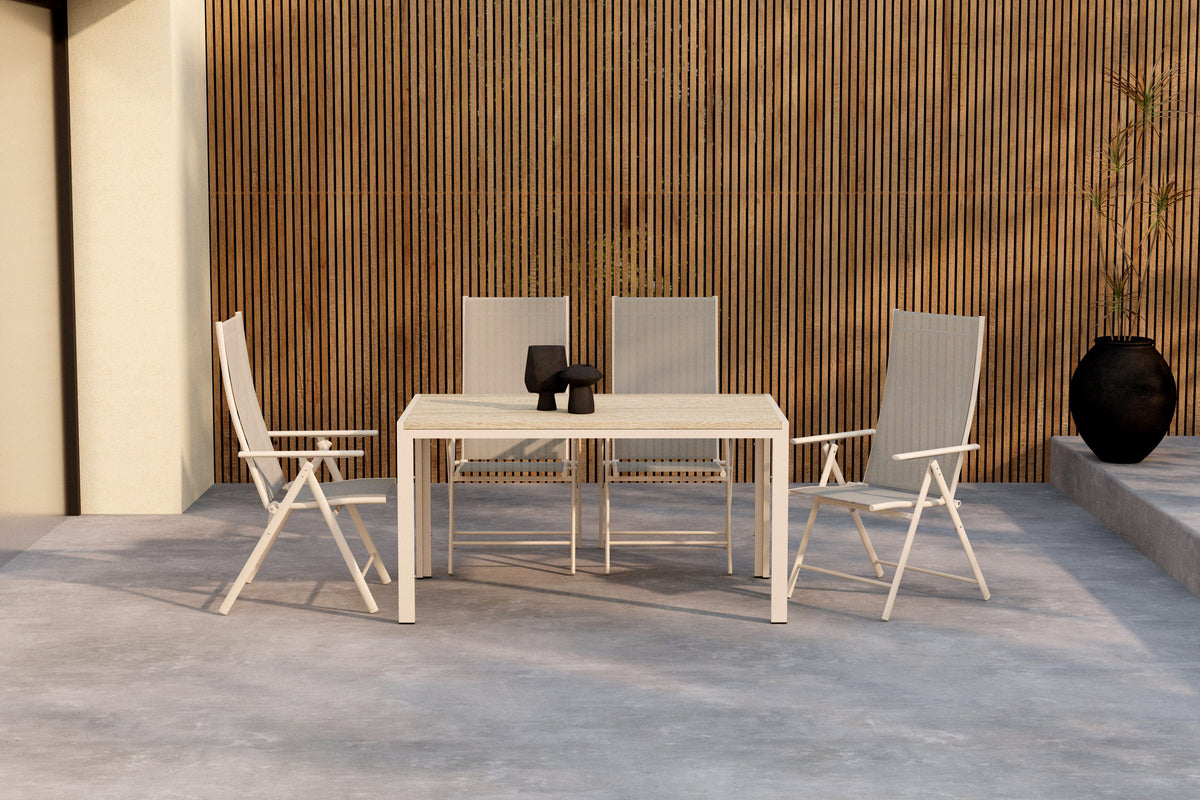 Position stol 2-pak Beige + Rektangulært spisebord 140 x 80 Beige