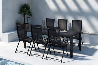 Position stol 2-pak Sort + Rektangulært spisebord 205 x 90 Sort