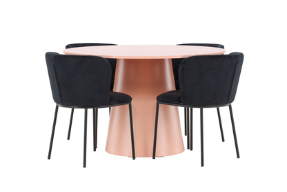 Rundt spisebord 120 Peach + Spisebordsstol 2-pak Sort