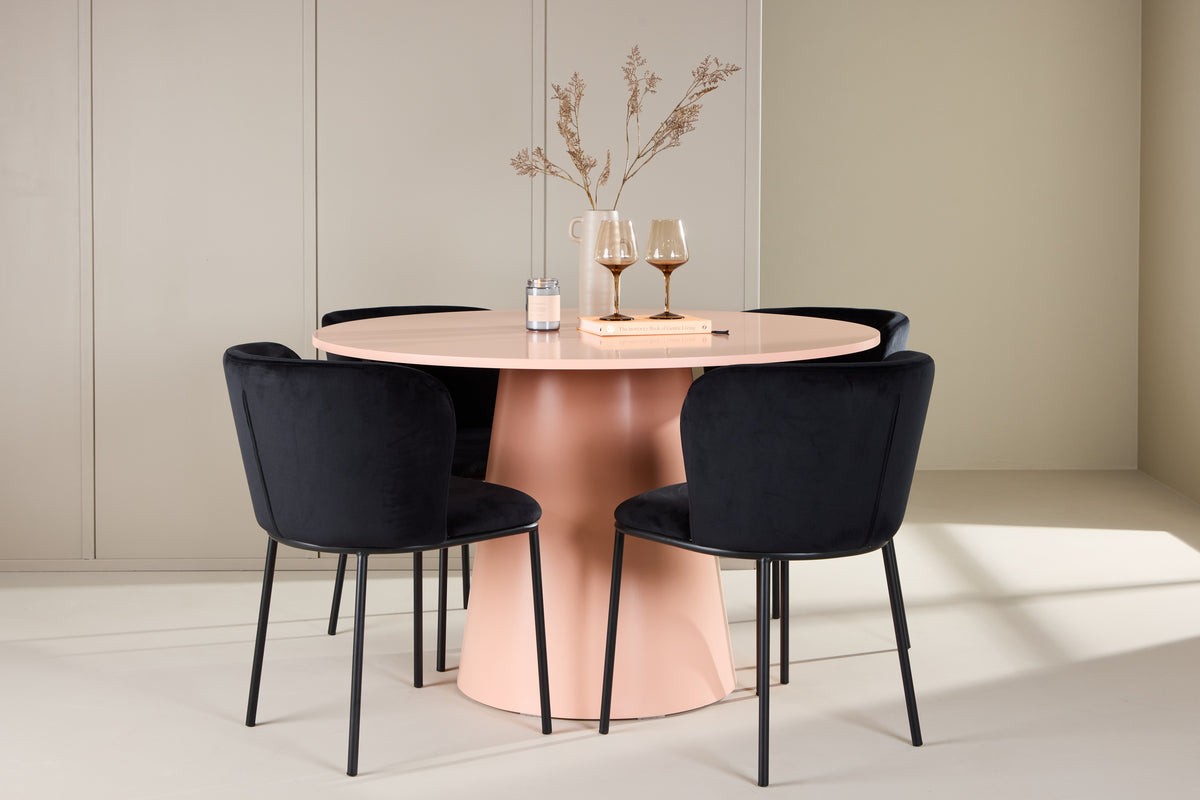 Rundt spisebord 120 Peach + Spisebordsstol 2-pak Sort