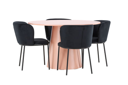 Rundt spisebord 120 Peach + Spisebordsstol 2-pak Sort