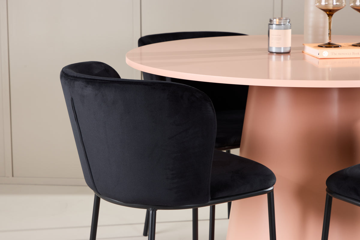 Rundt spisebord 120 Peach + Spisebordsstol 2-pak Sort