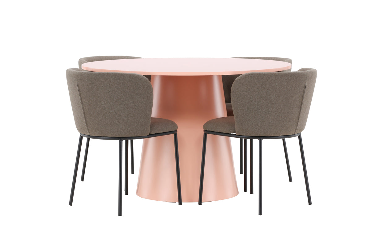 Rundt spisebord 120 Peach + Spisebordsstol 2-pak Brun