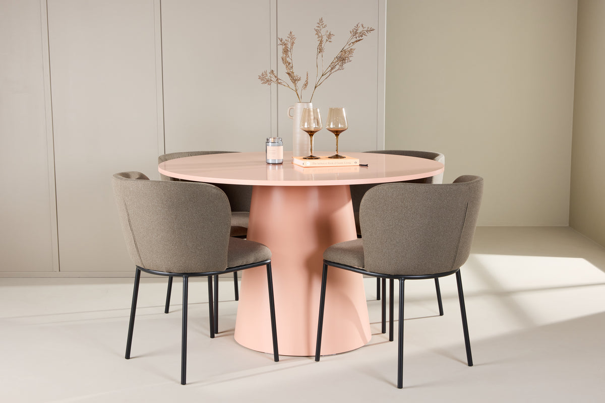 Rundt spisebord 120 Peach + Spisebordsstol 2-pak Brun