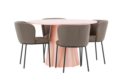Rundt spisebord 120 Peach + Spisebordsstol 2-pak Brun