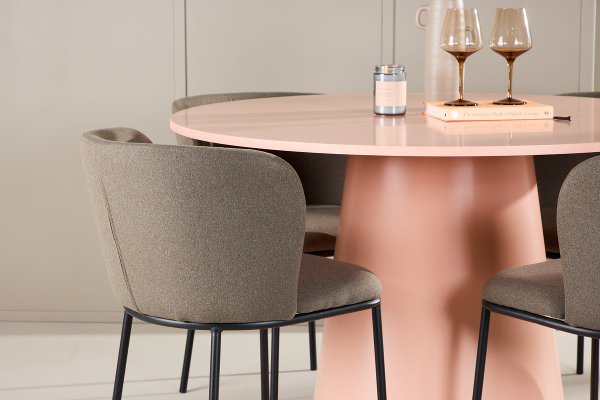 Rundt spisebord 120 Peach + Spisebordsstol 2-pak Brun