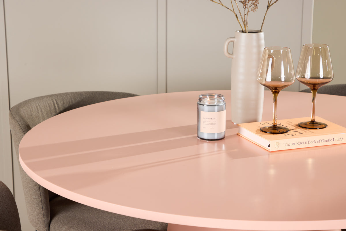 Rundt spisebord 120 Peach + Spisebordsstol 2-pak Brun