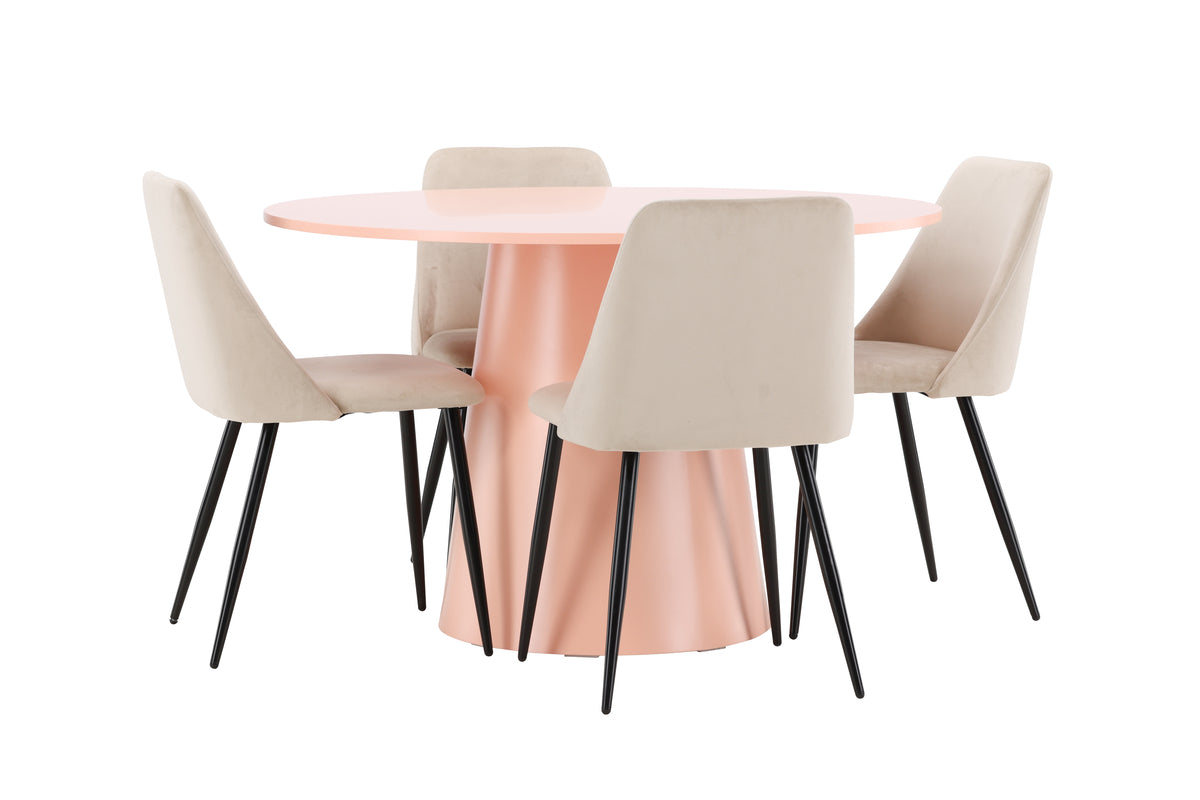 Rundt spisebord 120 Peach + Spisestol 2-pak Beige