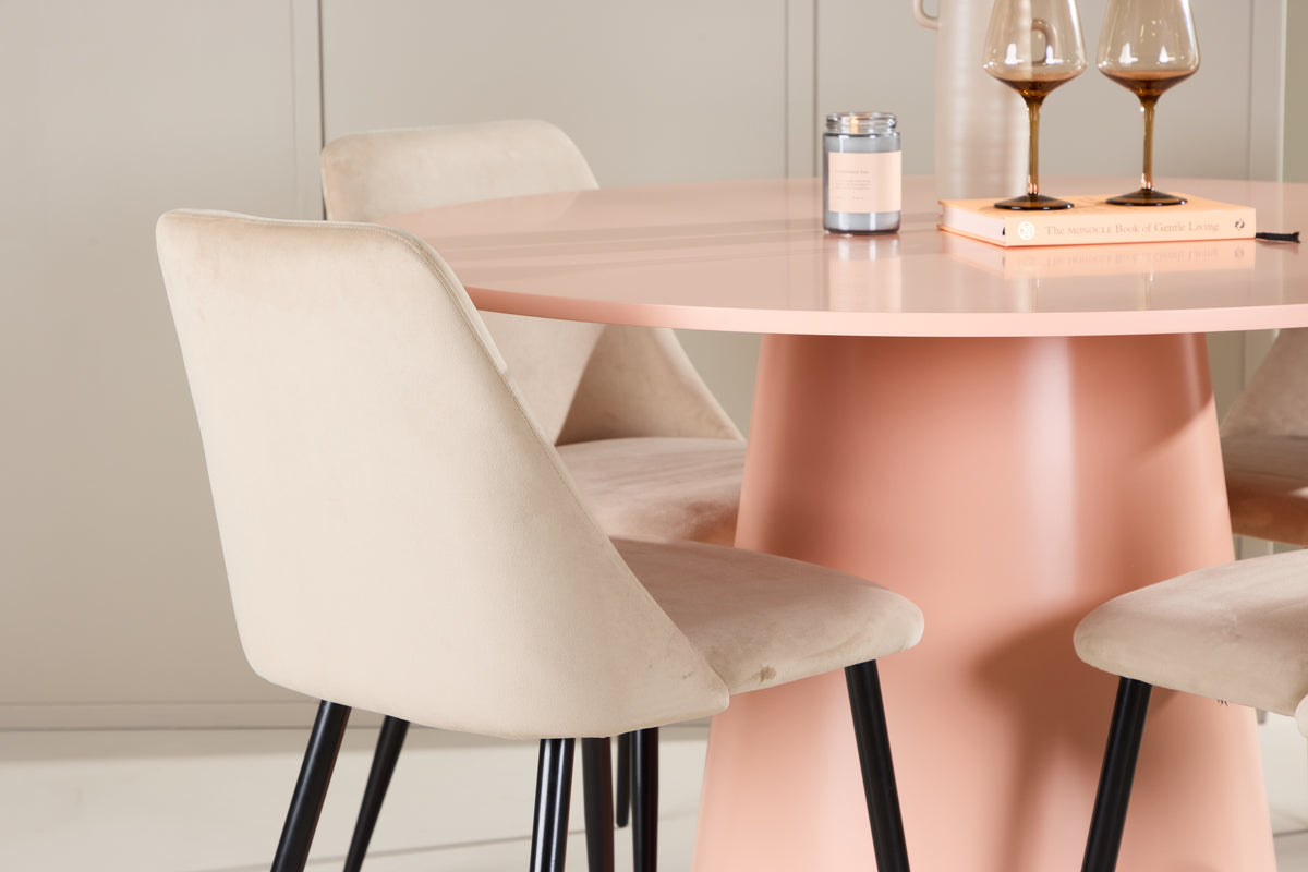 Rundt spisebord 120 Peach + Spisestol 2-pak Beige