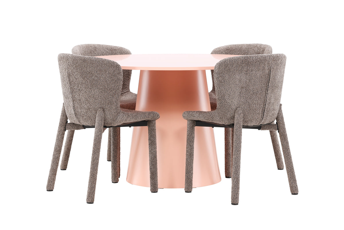 Rundt spisebord 120 Peach + Spisebordsstol 2-pak Brun
