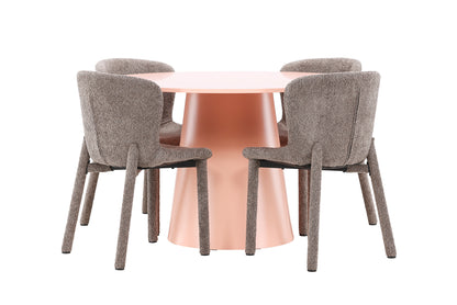 Rundt spisebord 120 Peach + Spisebordsstol 2-pak Brun
