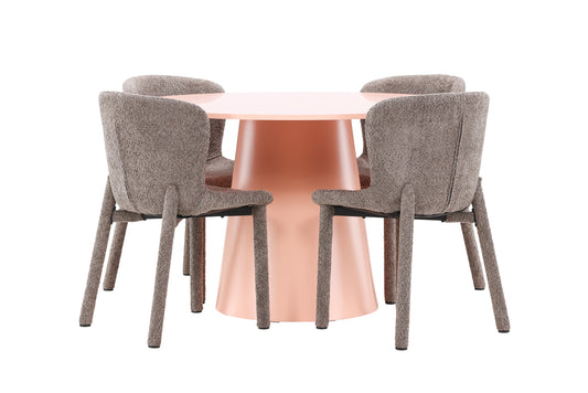 Rundt spisebord 120 Peach + Spisebordsstol 2-pak Brun