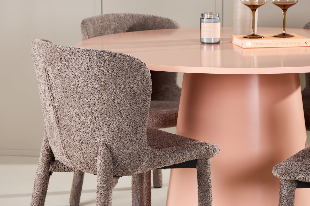 Rundt spisebord 120 Peach + Spisebordsstol 2-pak Brun