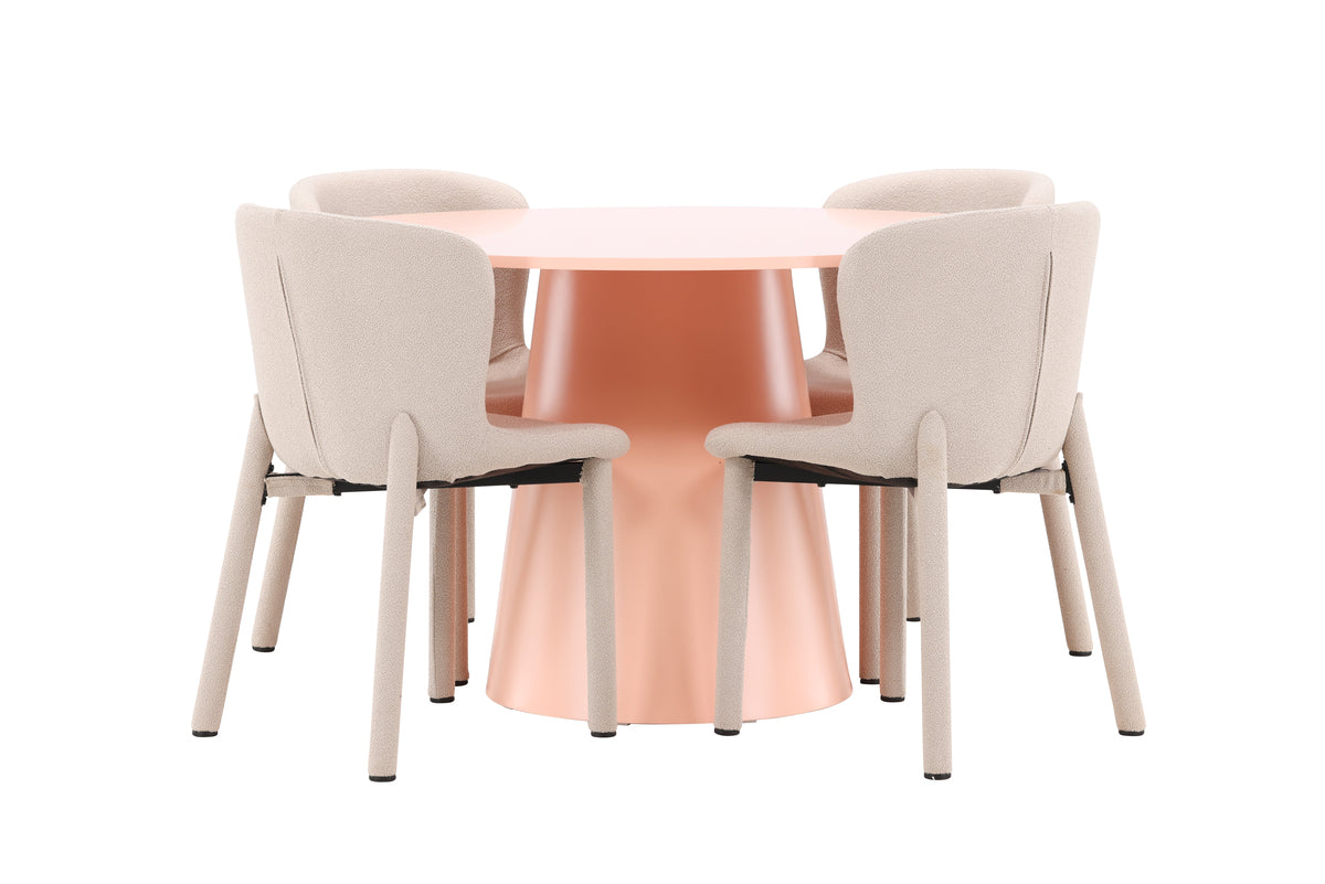 Rundt spisebord 120 Peach + Spisebordsstol 2-pak Beige