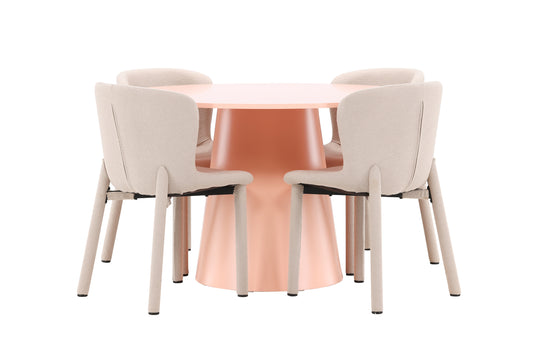 Rundt spisebord 120 Peach + Spisebordsstol 2-pak Beige