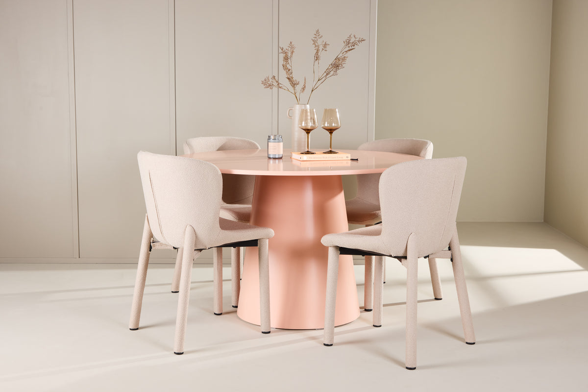 Rundt spisebord 120 Peach + Spisebordsstol 2-pak Beige