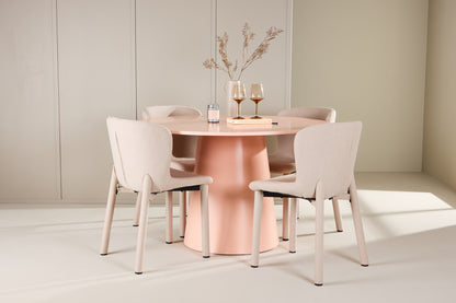 Rundt spisebord 120 Peach + Spisebordsstol 2-pak Beige