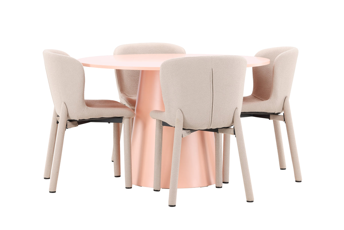 Rundt spisebord 120 Peach + Spisebordsstol 2-pak Beige