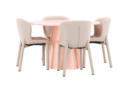 Rundt spisebord 120 Peach + Spisebordsstol 2-pak Beige