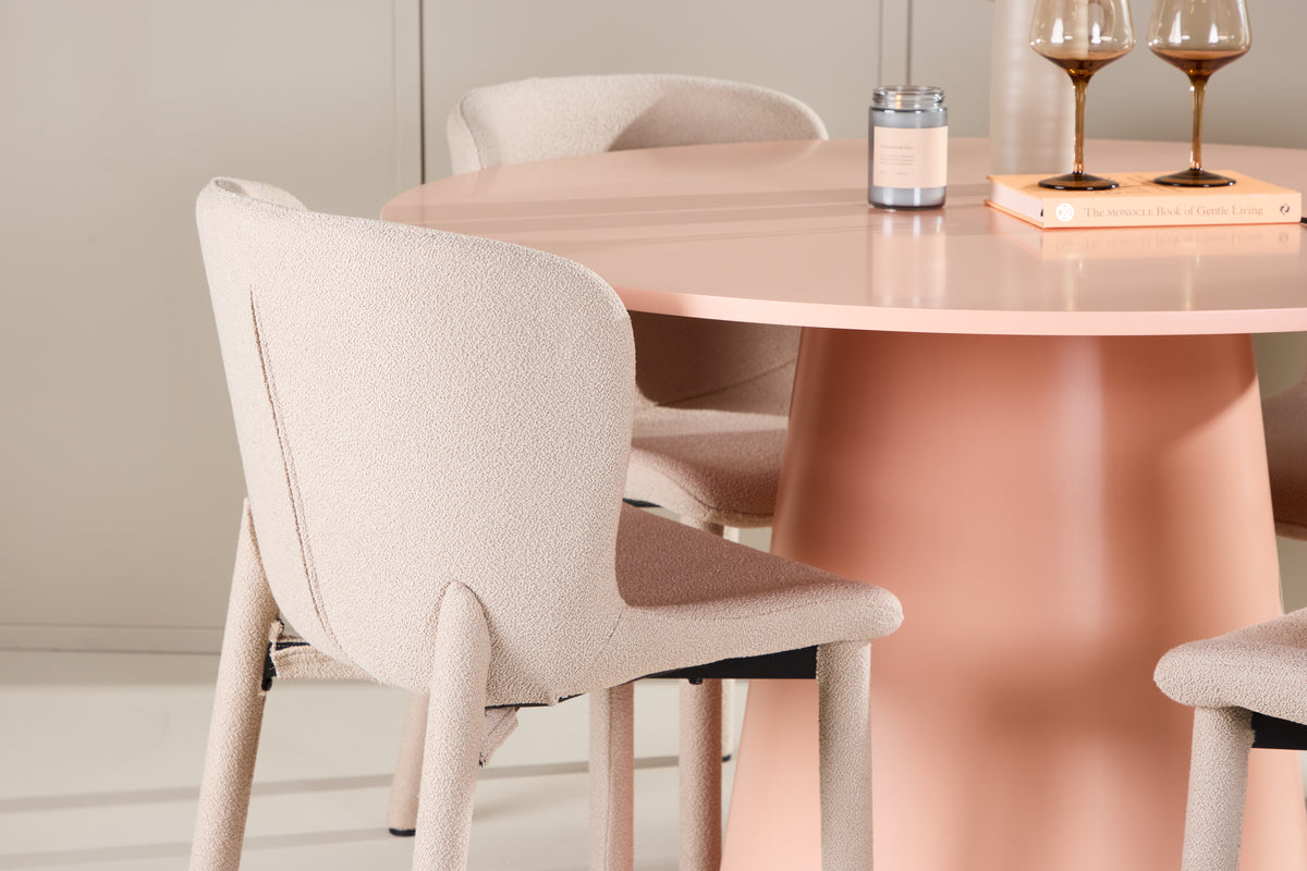Rundt spisebord 120 Peach + Spisebordsstol 2-pak Beige