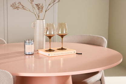 Rundt spisebord 120 Peach + Spisebordsstol 2-pak Beige