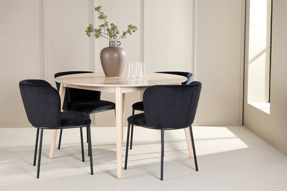 Spisebordsstol 2-pak Sort + Rundt spisebord 120 Whitewash