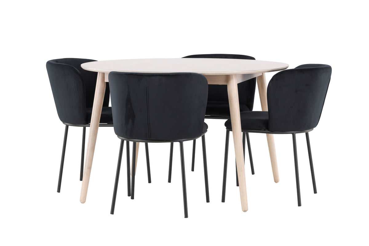 Spisebordsstol 2-pak Sort + Rundt spisebord 120 Whitewash