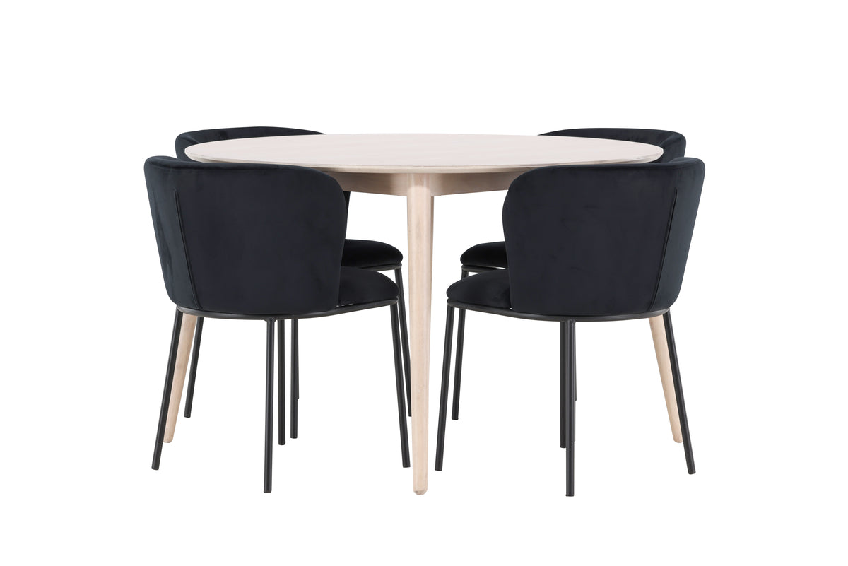 Spisebordsstol 2-pak Sort + Rundt spisebord 120 Whitewash