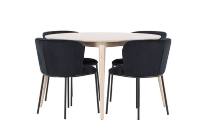 Spisebordsstol 2-pak Sort + Rundt spisebord 120 Whitewash