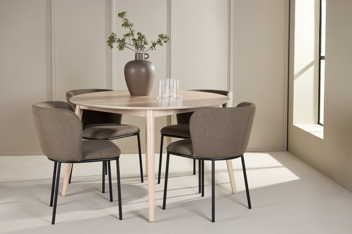 Spisebordsstol 2-pak Brun + Rundt Spisebord 120 Whitewash