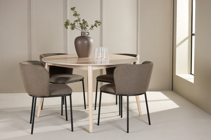Spisebordsstol 2-pak Brun + Rundt Spisebord 120 Whitewash