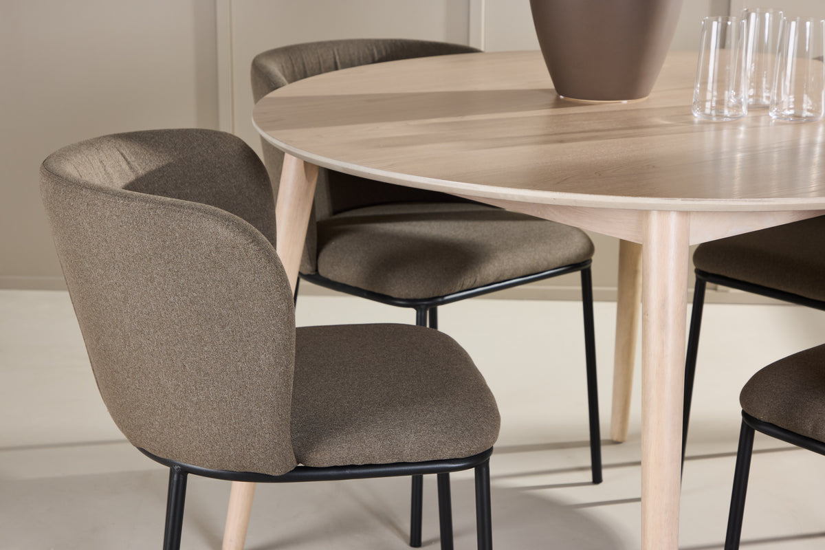 Spisebordsstol 2-pak Brun + Rundt Spisebord 120 Whitewash