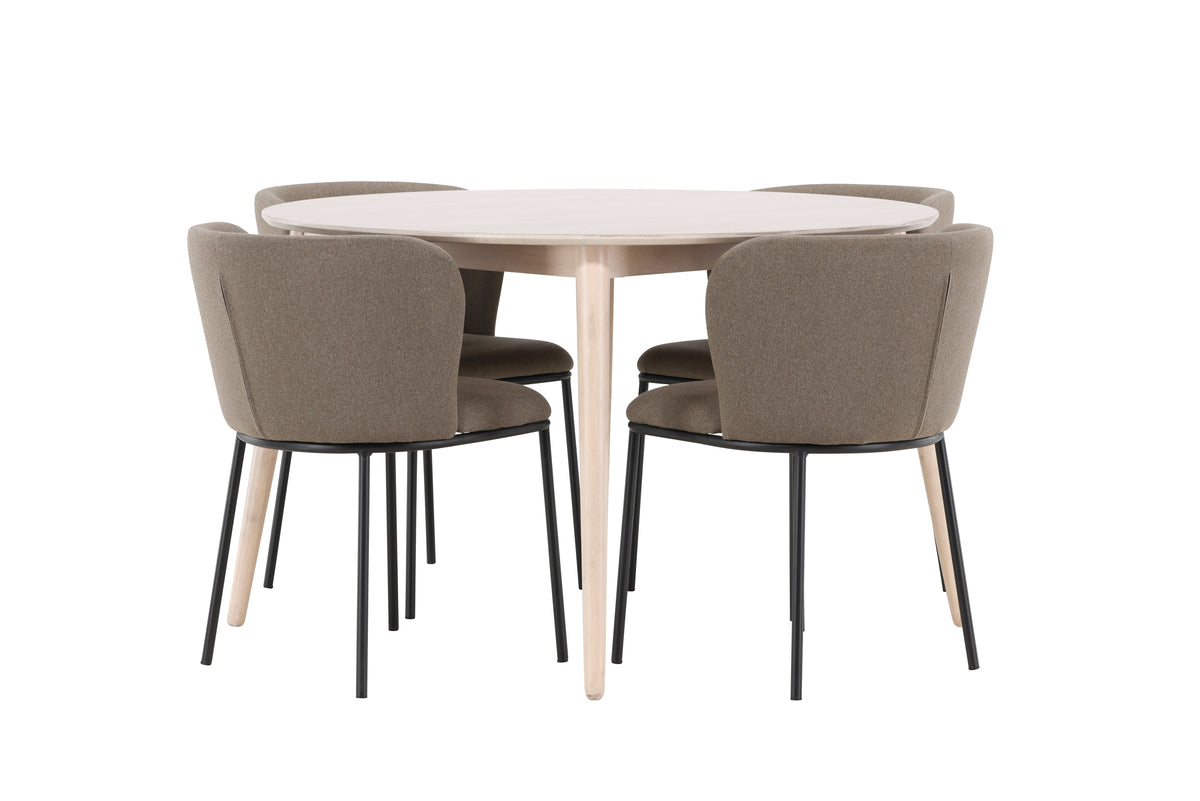 Spisebordsstol 2-pak Brun + Rundt Spisebord 120 Whitewash