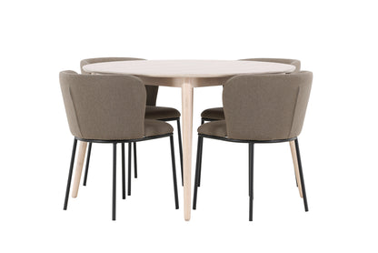 Spisebordsstol 2-pak Brun + Rundt Spisebord 120 Whitewash