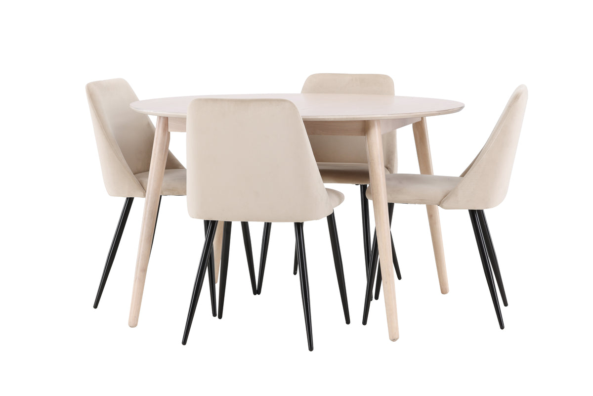 Spisebordsstol 2-pak Beige + Rundt spisebord 120 Whitewash