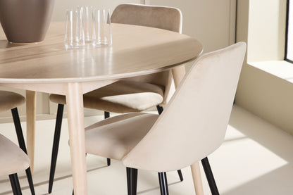 Spisebordsstol 2-pak Beige + Rundt spisebord 120 Whitewash