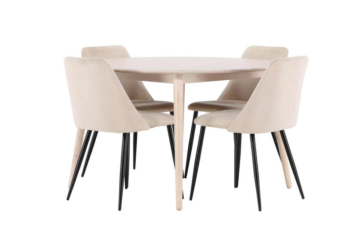 Spisebordsstol 2-pak Beige + Rundt spisebord 120 Whitewash