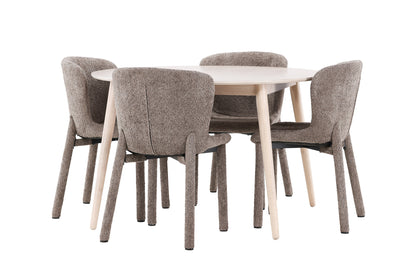Rundt spisebord 120 Whitewash + Spisebordsstol 2-pak Brun