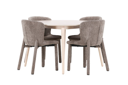 Rundt spisebord 120 Whitewash + Spisebordsstol 2-pak Brun