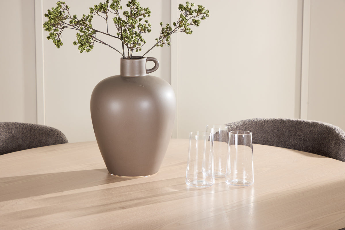 Rundt spisebord 120 Whitewash + Spisebordsstol 2-pak Brun