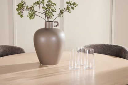 Rundt spisebord 120 Whitewash + Spisebordsstol 2-pak Brun