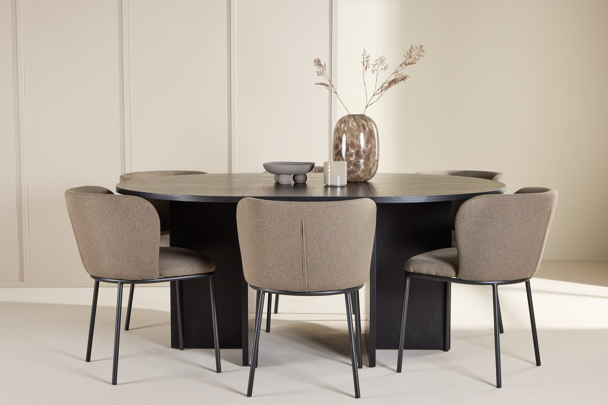 Spisebordsstol 2-pak Brun + Rektangulært spisebord 120 Sort