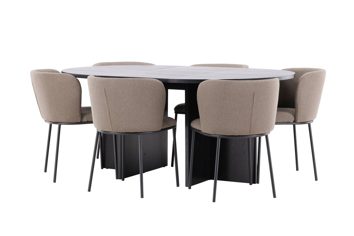 Spisebordsstol 2-pak Brun + Rektangulært spisebord 120 Sort