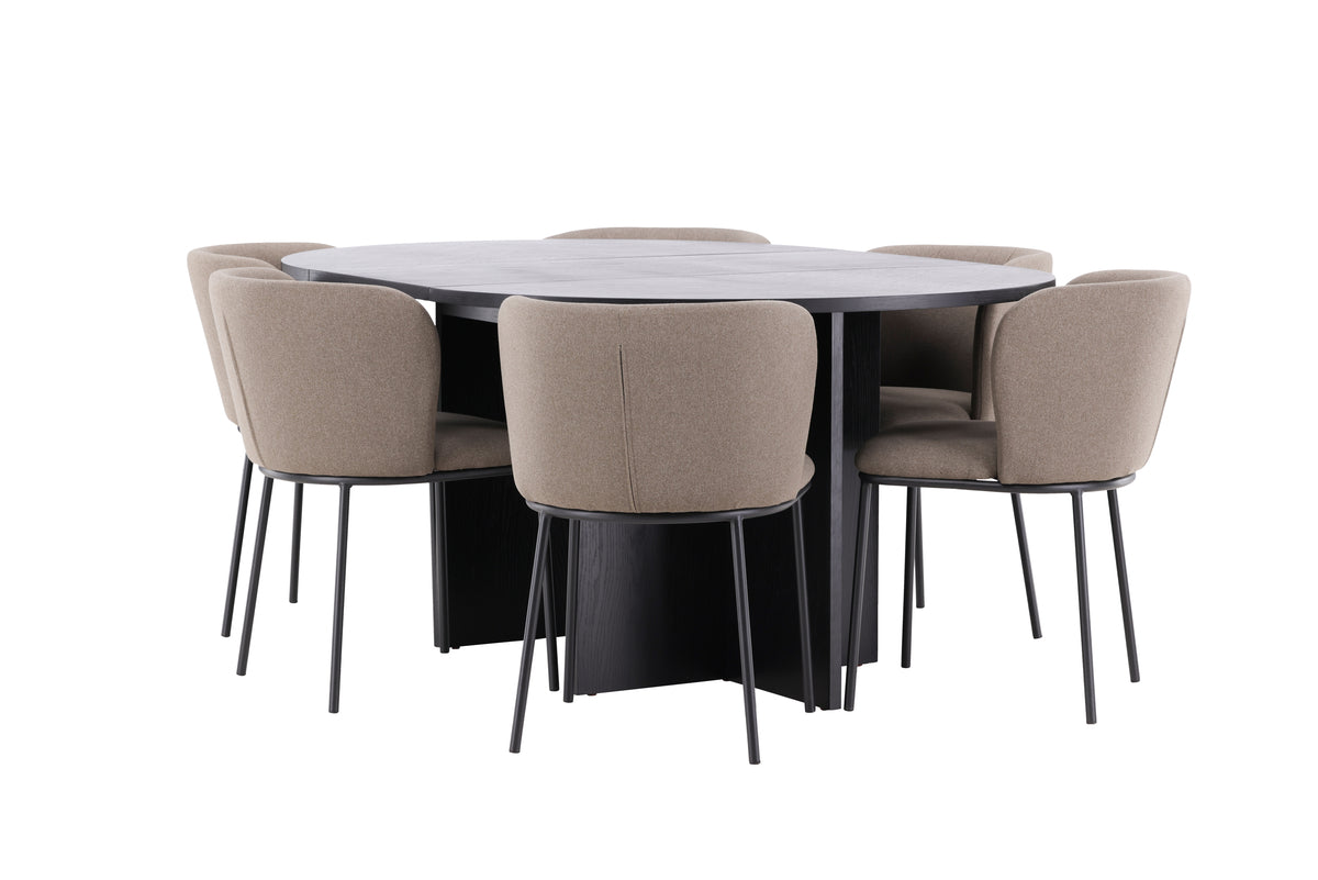 Spisebordsstol 2-pak Brun + Rektangulært spisebord 120 Sort